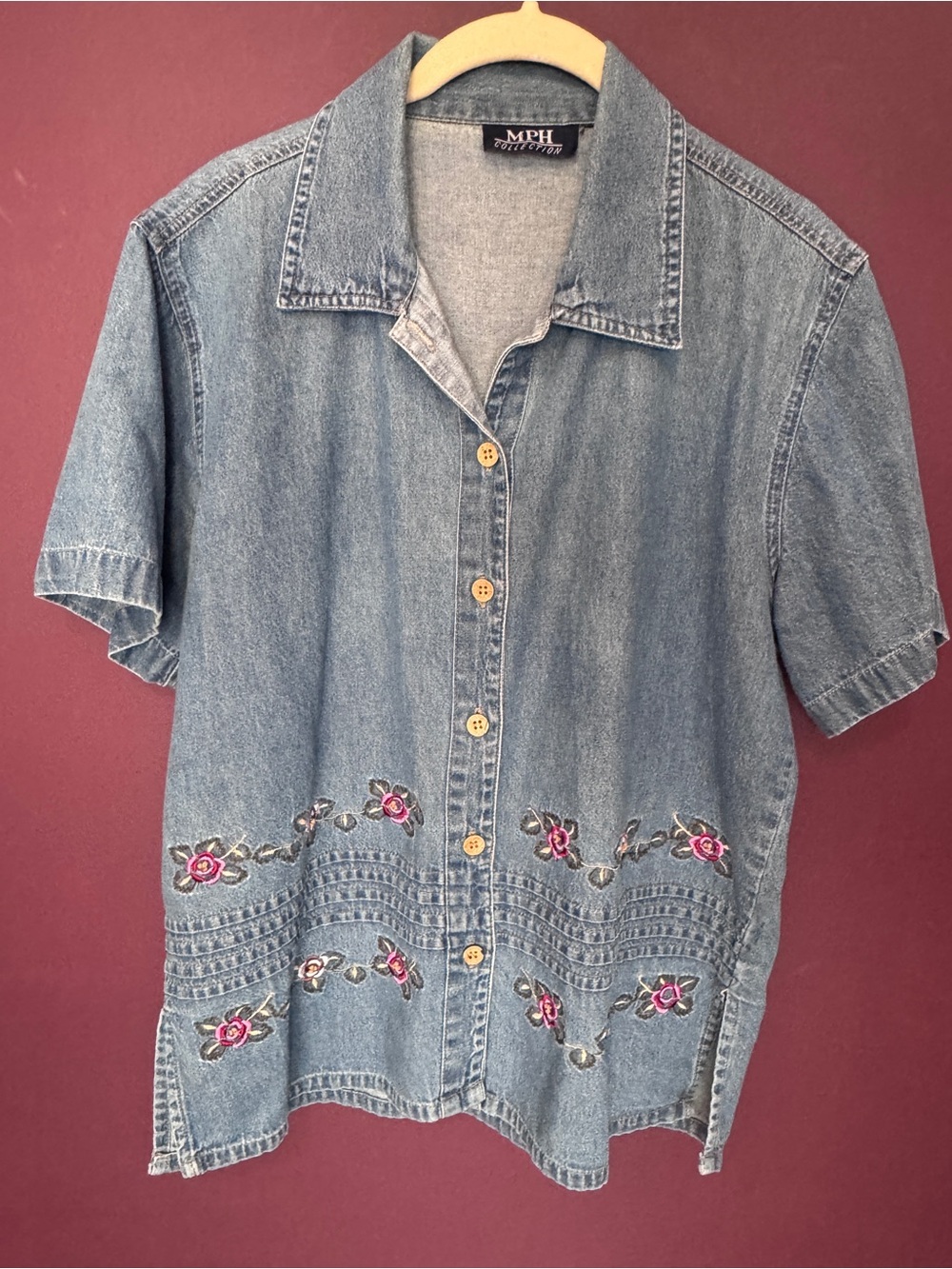 Denim Top with Embroidered Floral design